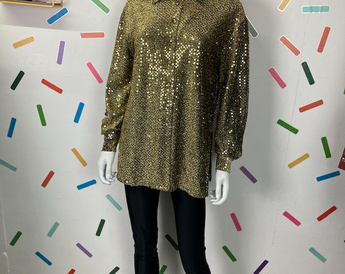 1980s true vintage disco gold shirt with sequin size 12/14