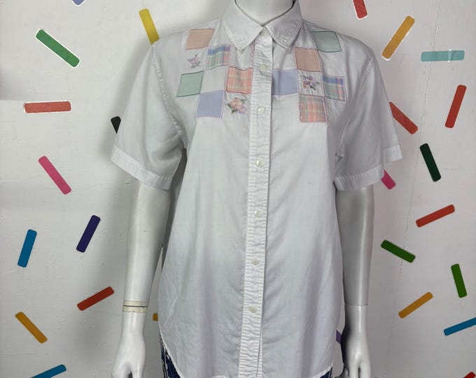 True vintage Austrian / Germanic dirndl design white blouse with embroidery - size  12/14