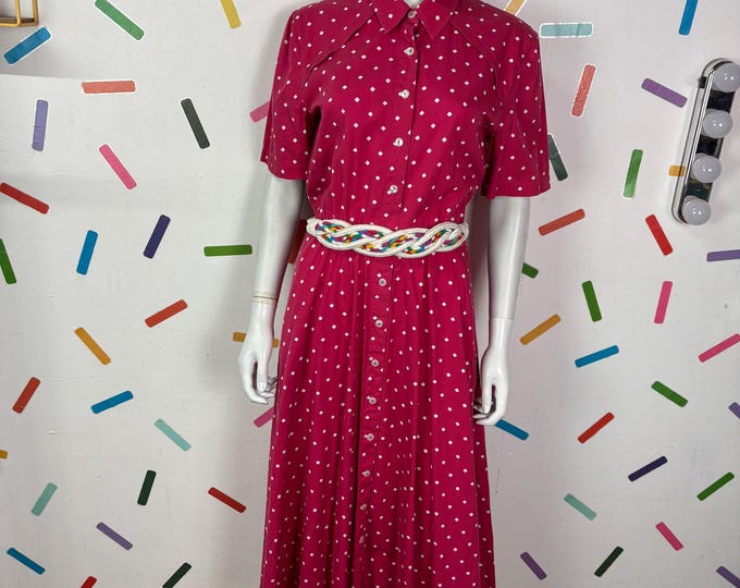 1980s true vintage pink and white geo / square short sleeve dress size 12