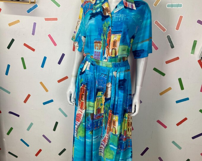 1980s true vintage harbour / Venice design 2 piece set top / skirt  size 12/14
