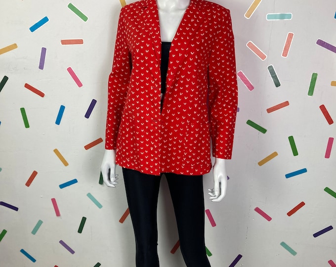 1980s true vintage FENNO Sport bright red abstract print lightweight jacket Size 10