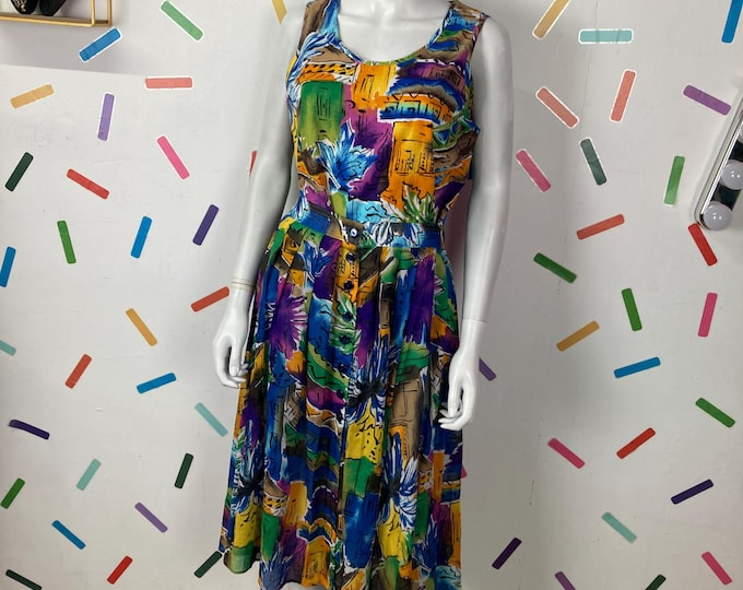 1980s true vintage abstract / building design 2 piece set top / skirt  size 12/14