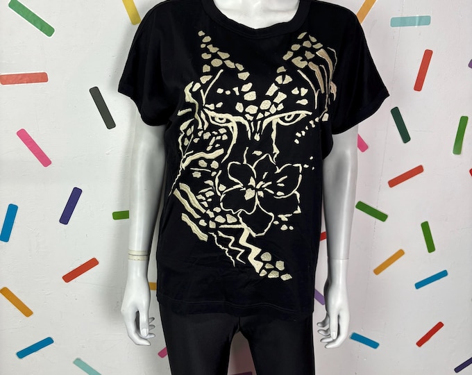 1980s true vintage tiger design black t-shirt size 10/12