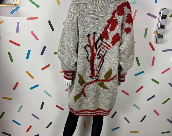 1980s true vintage Giraffe design cardigan with pockets - size up to 16