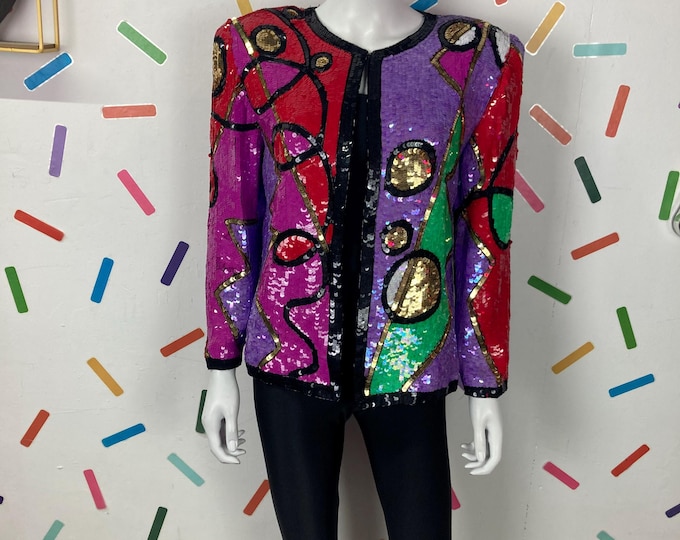 1980s true vintage geometric design rare / collectable sequin jacket Size 12