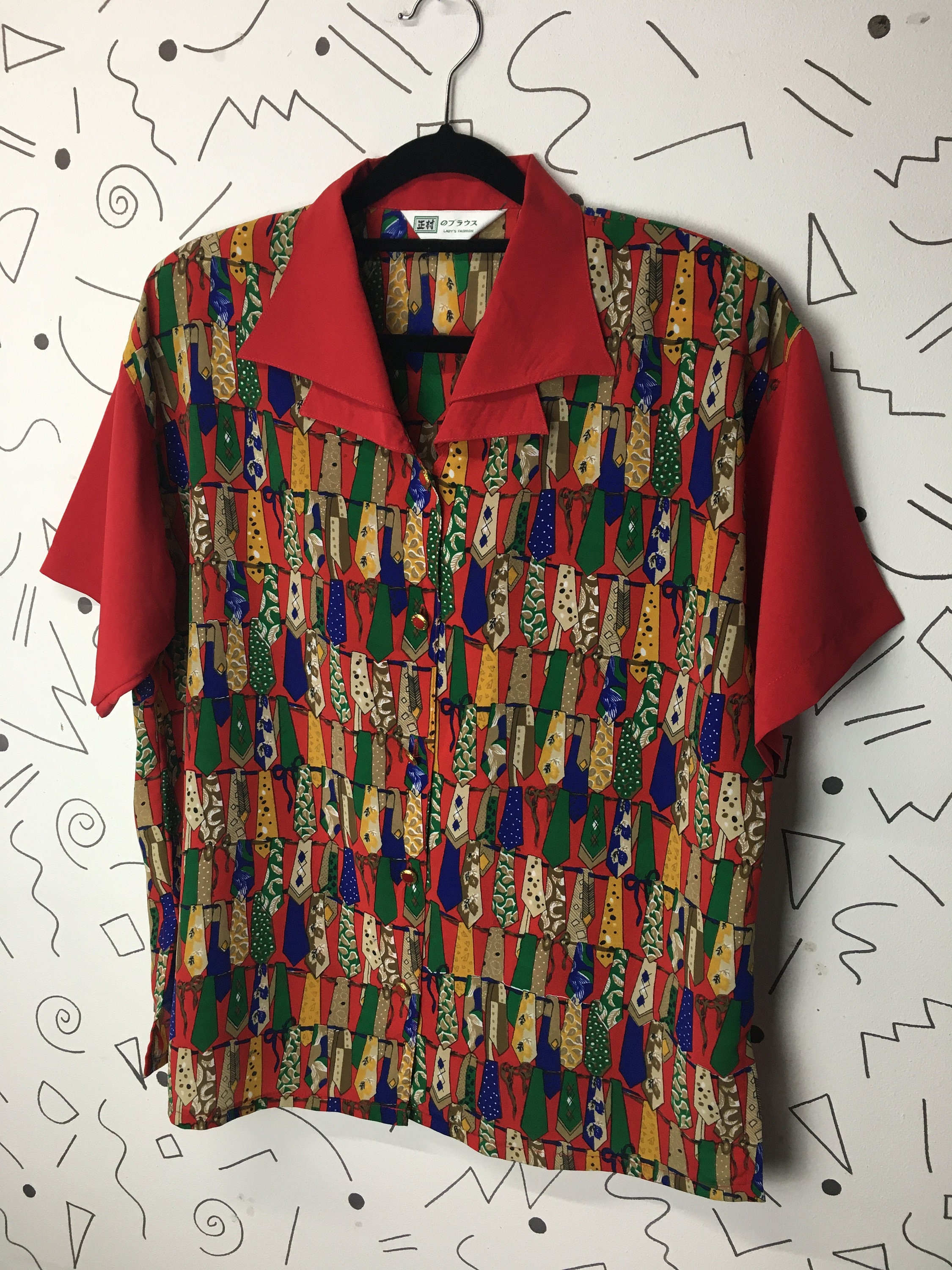 Image of True Vintage S Tie Print Novelty Short Sleeve Top Size  -