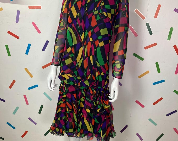 1980s Frank Usher semi sheer midi dress size Size 8 / 10