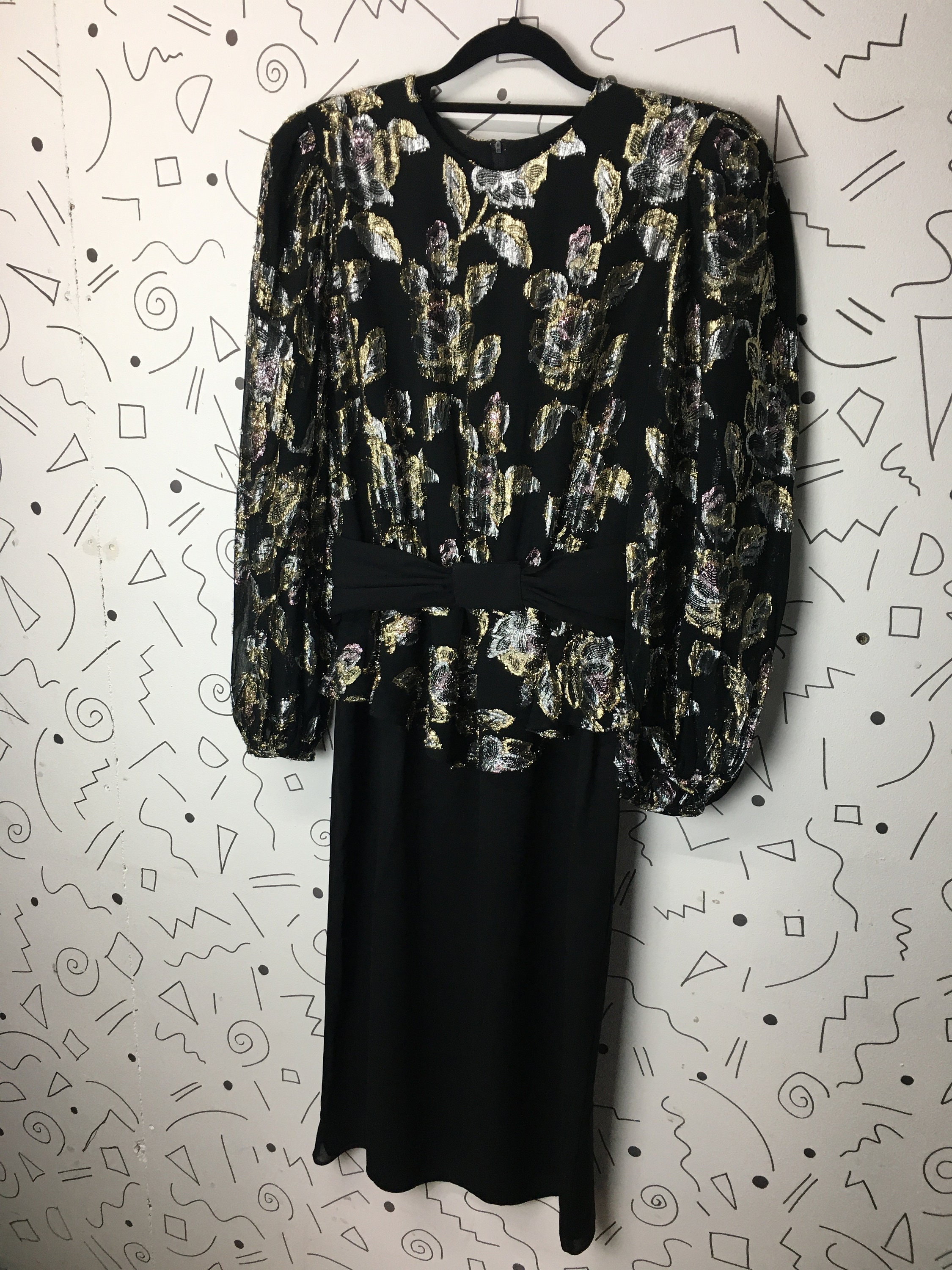 Image of S Gold/ Silver Black Sparkle Peplum Dress With Original Belt Size  -