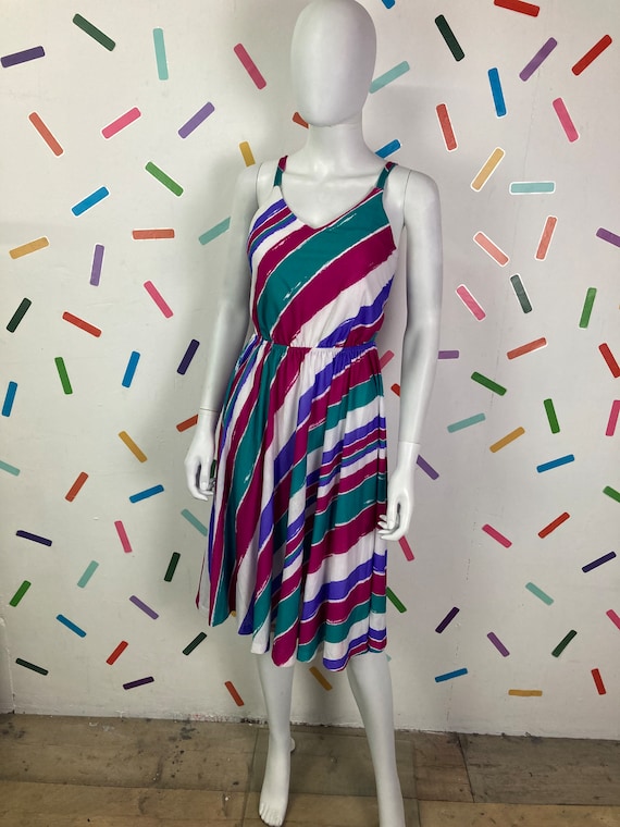 1980s true  vintage stripe detail thin strap summ… - image 1