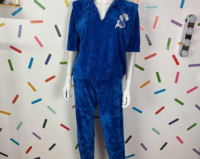 1980s Apollo Sport bright blue 2 piece trouser set / co-ord size  12/14