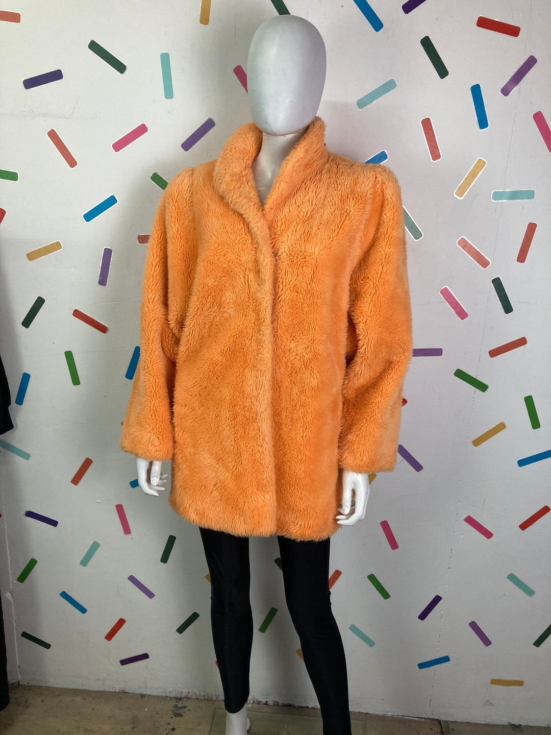 1980s Epic Peach Colour Faux Fur Coat - With Pockets - Size up to 14 - Etsy