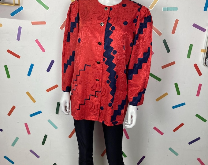 1980s true Vintage abstract / geo design long sleeve blouse / jacket  size 14