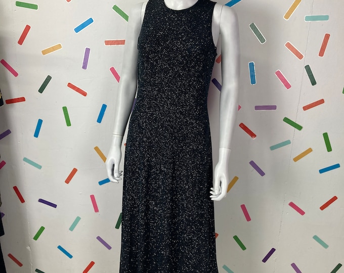 SALE - 1990s true vintage sparkle design black stretch maxi dress - size 8-12