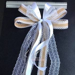 Jute, lace and satin bow tie/Antenna loop car bow/car decoration/shabby car decor/shabby knot/car/rearview mirror decor