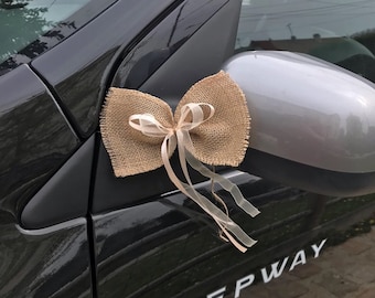 Bow tie in burlap and satin/Antenna loop car bow