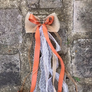 Rust color bow tie/Antenna loop car bow rust/car decoration/shabby car decor/shabby knot/shabby bow car/rearview mirror decor