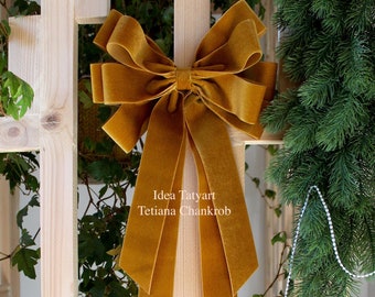 10インチ ダブルベルベット蝶ネクタイ/ベルベット/クリスマスベルベット/リースリボン/ベルベットリボン/ハニーゴールドベルベットリボン/クリスマスオーナメント/クリスマスツリートッパー/ツリートッパー