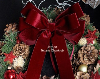 7" Velvet Bow Ties/Velvet/Christmas Bow/Xmas Velvet/Wreath Bow/Velvet Bow/Velvet Bow/Christmas Ornament/Bow/Christmas Tree Topper/Tree Topper