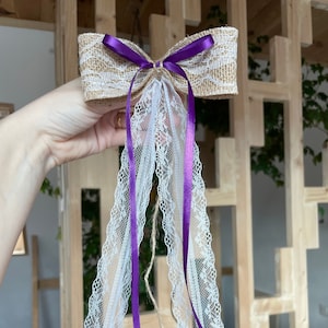 Bow tie in burlap and satin/Antenna loop car bow
