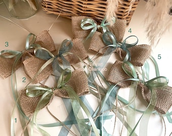 Sage Green Burlap and Satin Bow Tie//Antenna Loop Car Bow/Wedding Car Decoration