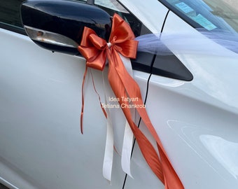 Lot De 12 Nœuds Blancs Pour Voiture De Mariage - Décoration Polyester Avec Cœurs - Pour Antenne, Rétro, Poignée - 4