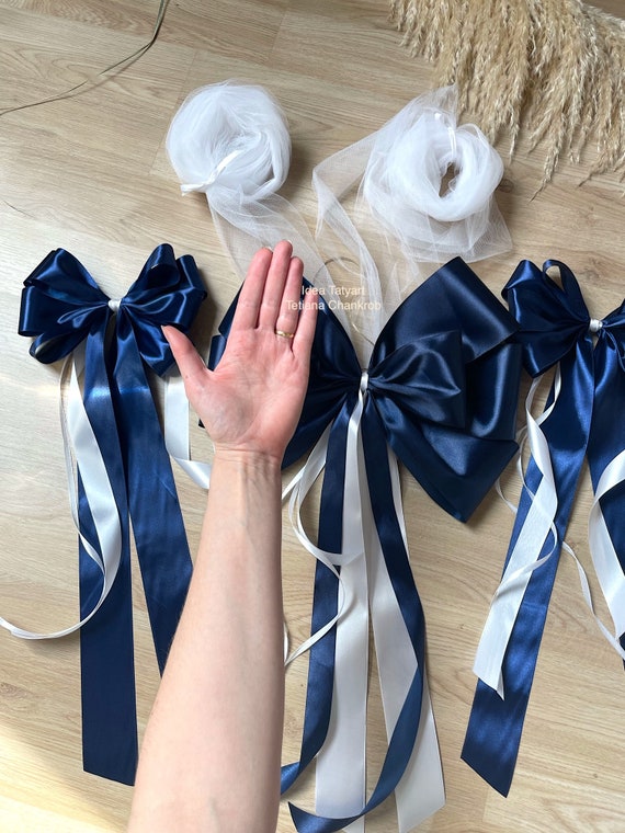 Fiocco Per Auto Nuziale - Blu, Decorazione Matrimonio Per Auto, Nastro Per Auto Degli Sposi