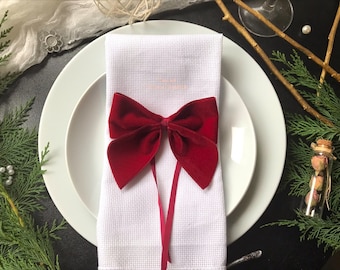 Gravatas borboleta de veludo/Porta-guardanapos de Natal/Porta-guardanapos de veludo natalinos/Veludo francês/Porta-guardanapos de veludo com laço/Enfeite de Natal/Laço