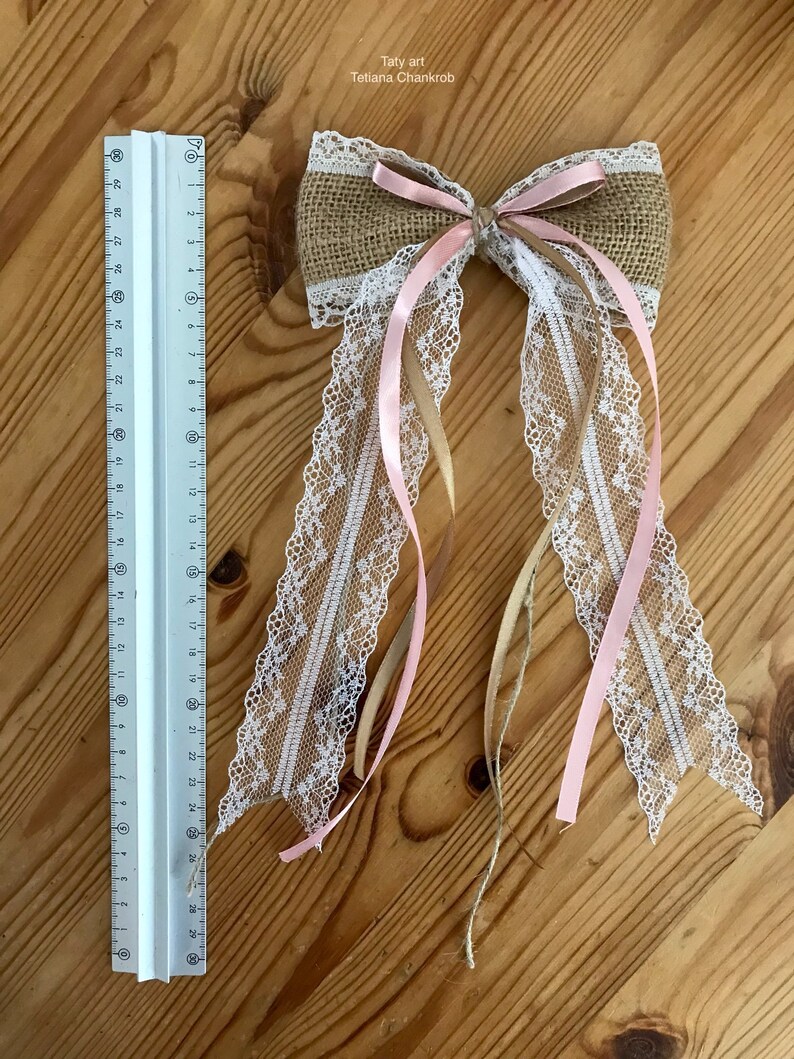 Noeud papillon en toile de jute et satin/Antenna loop car