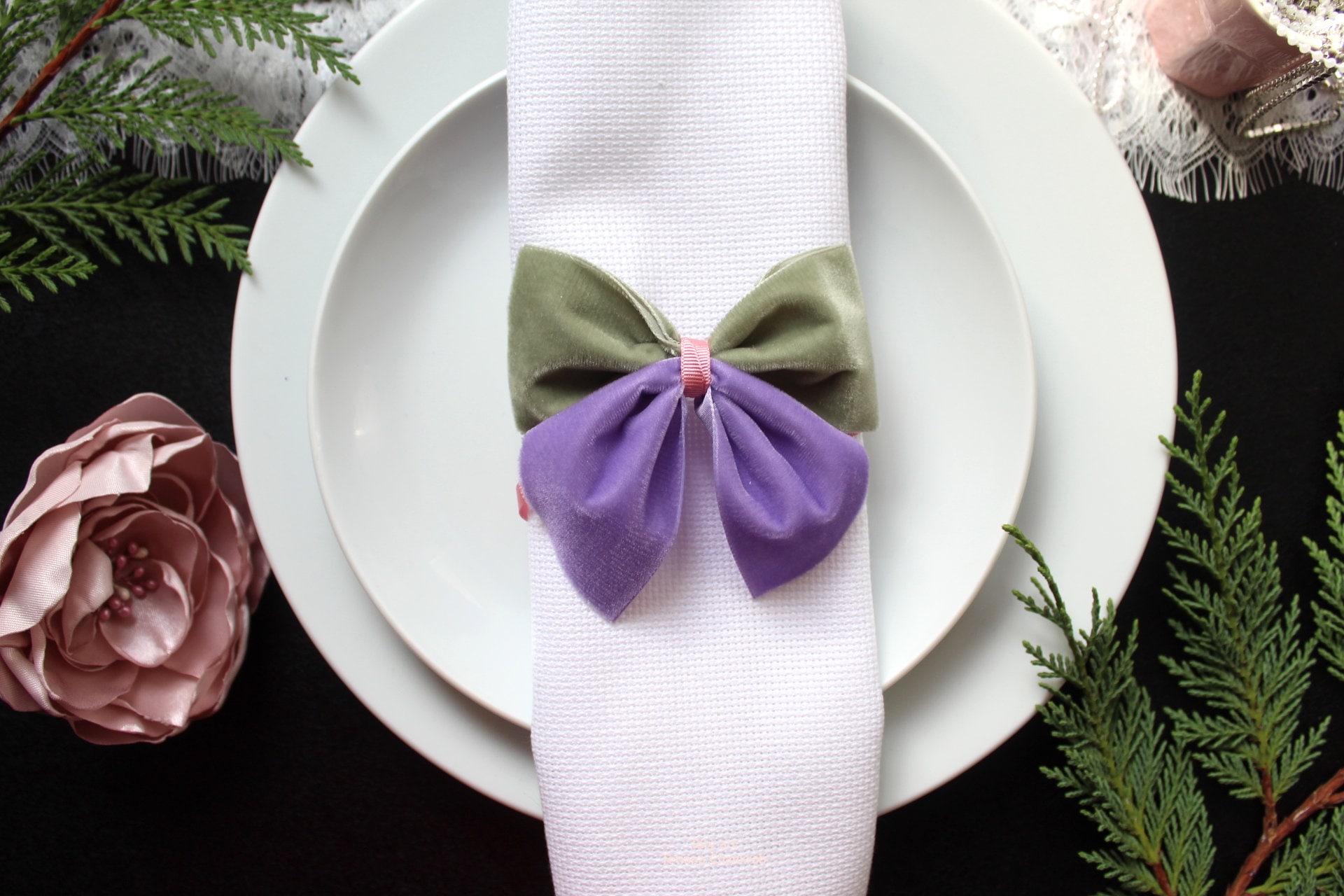 Noeuds Papillon en Velvet/Ronds Serviette/My Art Deco Soft Lilac Vision Napkin Rings/Noeud Velour/Ve
