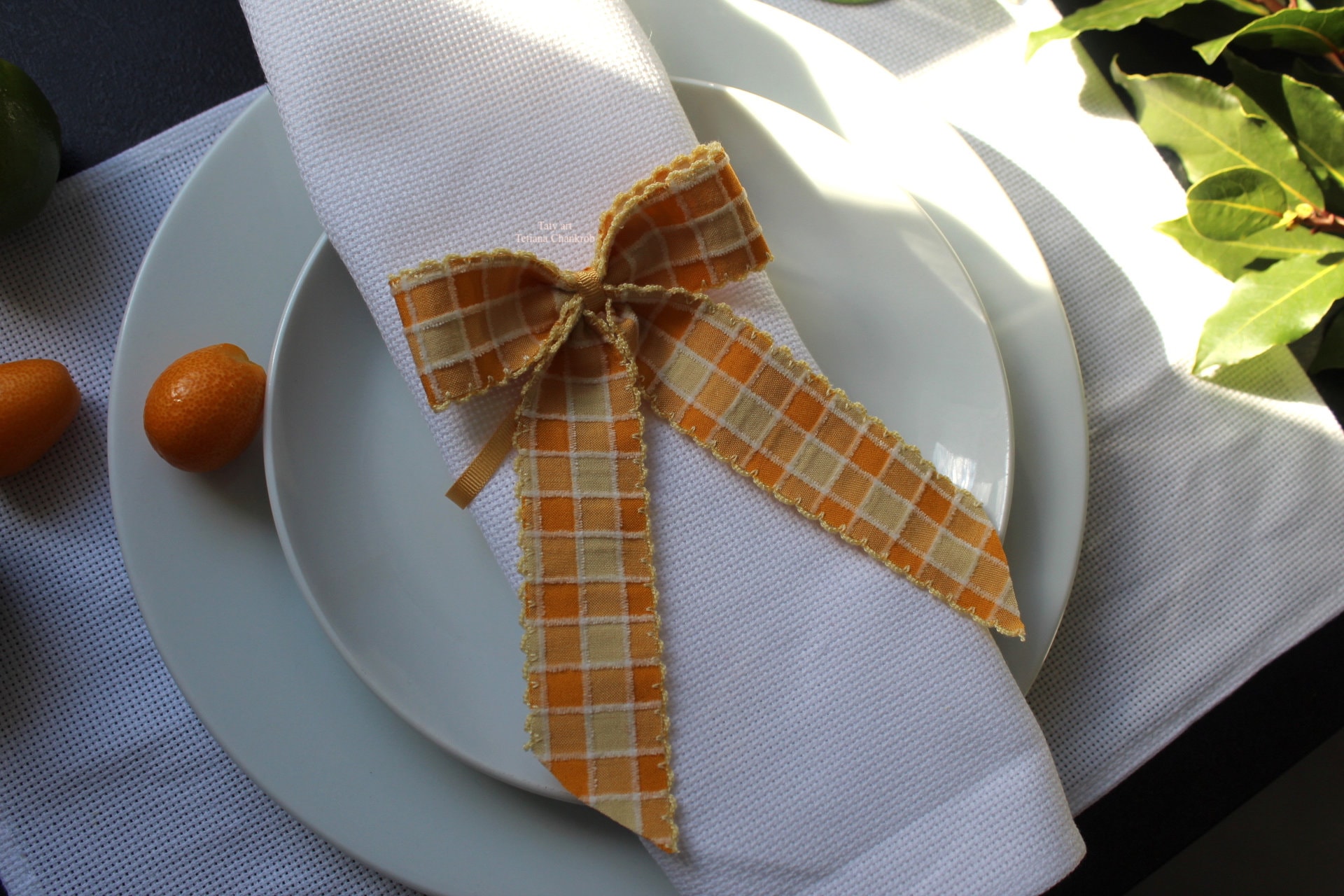 Noeud Papillon Coton Vichy Ronds Serviettes/Coton et Velours Noeud/Easter Bow Napkin Rings/Heavy Cot