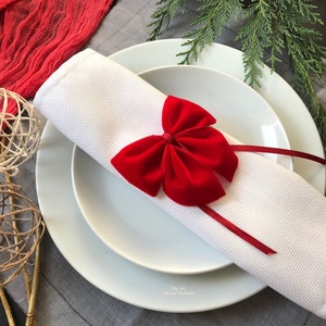 Papillon di velluto/Anelli per tovaglioli di Natale/Anelli per tovaglioli di Natale velluto/velluto/fiocco di velluto/tovagliolo rotondo di velluto rosso brillante/ornamento di Natale