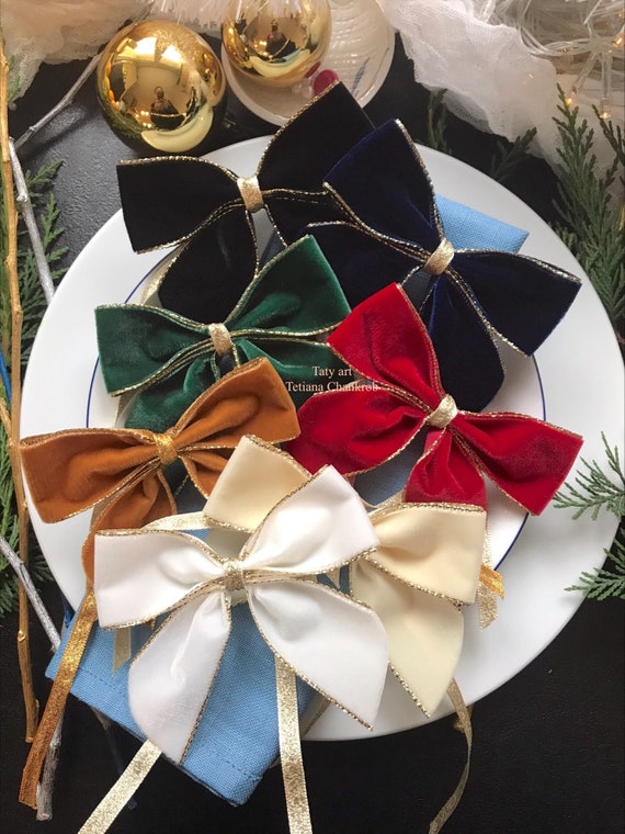 Velvet Bow Napkin Ring golden Edges Velvet Bow velvet Bow green red blue copper Velvet vintage Velvet Bow swiss Velvet velves Jaunes Etsy