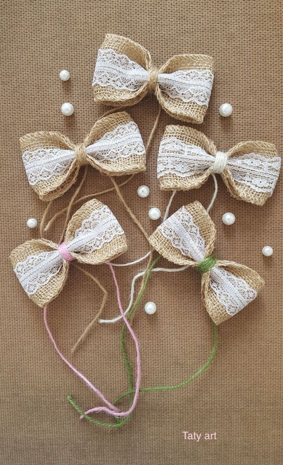 Noeuds papillon en toile de jute/arc en toile jute/bow/décorations de Pâques