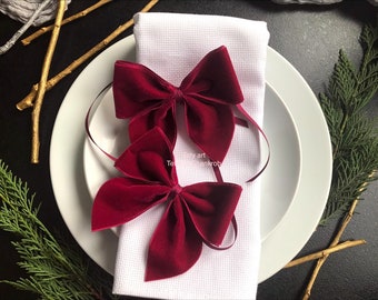 Gravatas borboleta de veludo/Porta-guardanapos de Natal/Porta-guardanapos de veludo natalinos/Veludo francês/Porta-guardanapos de veludo com laço/Enfeite de Natal/Laço