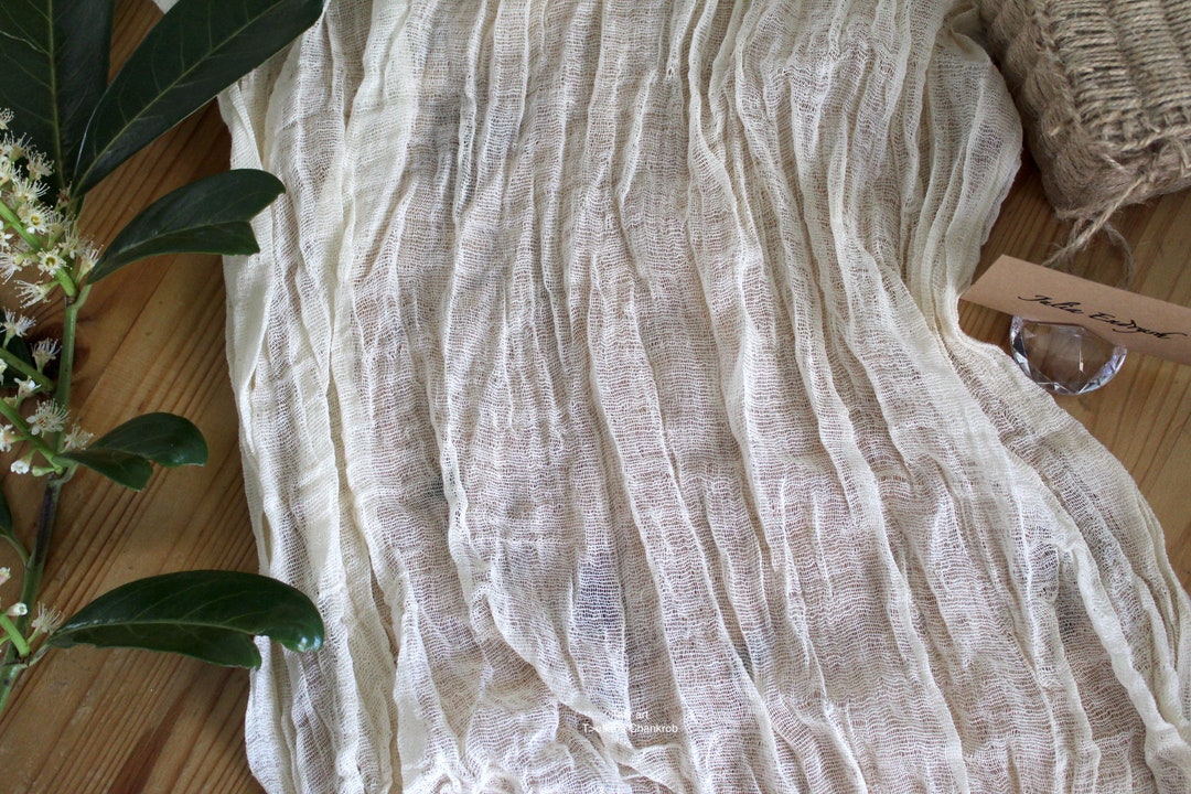 Chemin de table gaze coton, mariage table decor, chemin table bohème