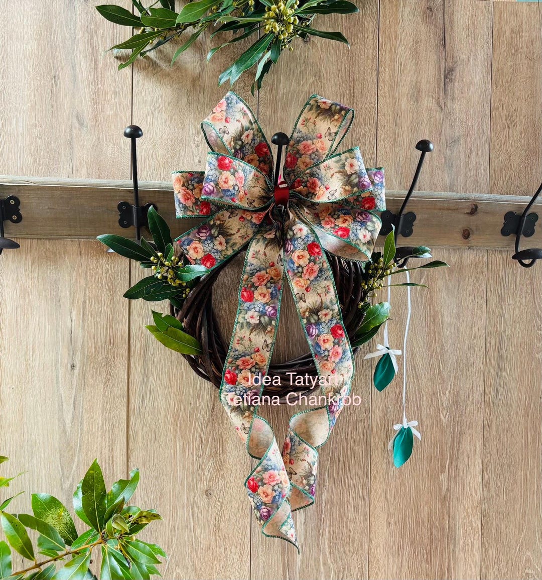 Easter Spring Wreath Bow – Pastel Floral Ribbon Bow – Farmhouse Door ...