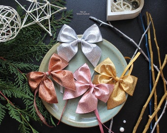 Pajaritas doradas / arco de purpurina / nudo / servilleteros de Navidad / servilleteros de arco / toalla de nudo redondo navidad / decoración navideña / abeto de adorno / chispa