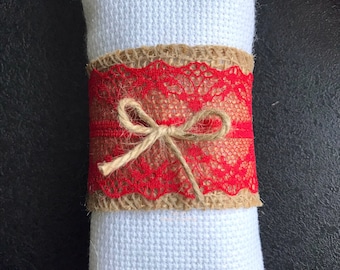 Burlap napkin rings/Jute and lace napkin rings/