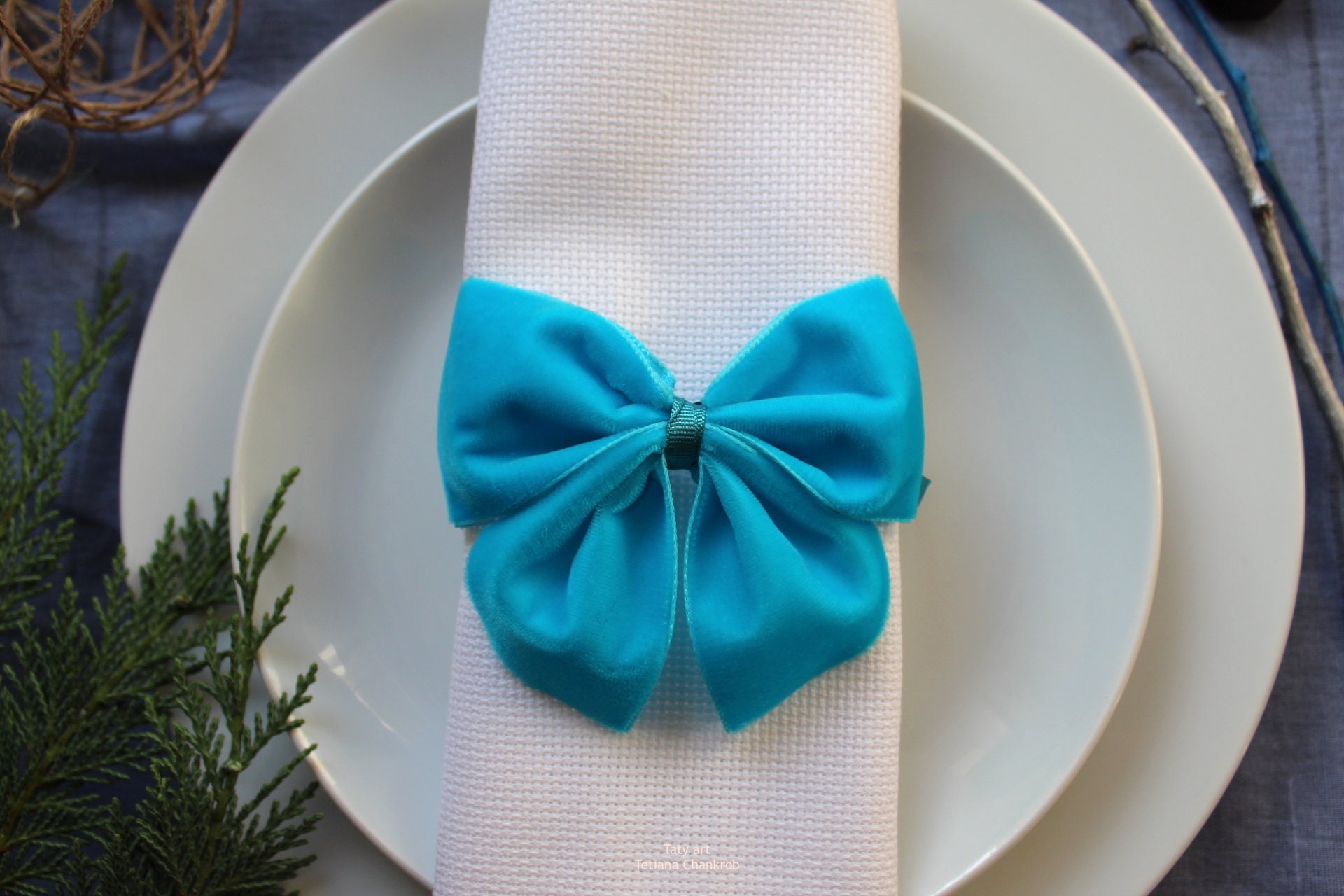 Velvet/Noeuds Papillon en Velvet/Ronds Serviette/Blue Napkin Rings Velvet/Arc Velour/Turquoise Velou