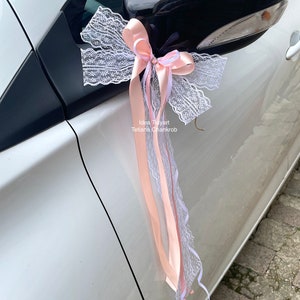 Lace and satin bow tie/Antenna loop car bow/car decoration/shabby car decor/shabby knot/shabby bow car/rearview mirror decor