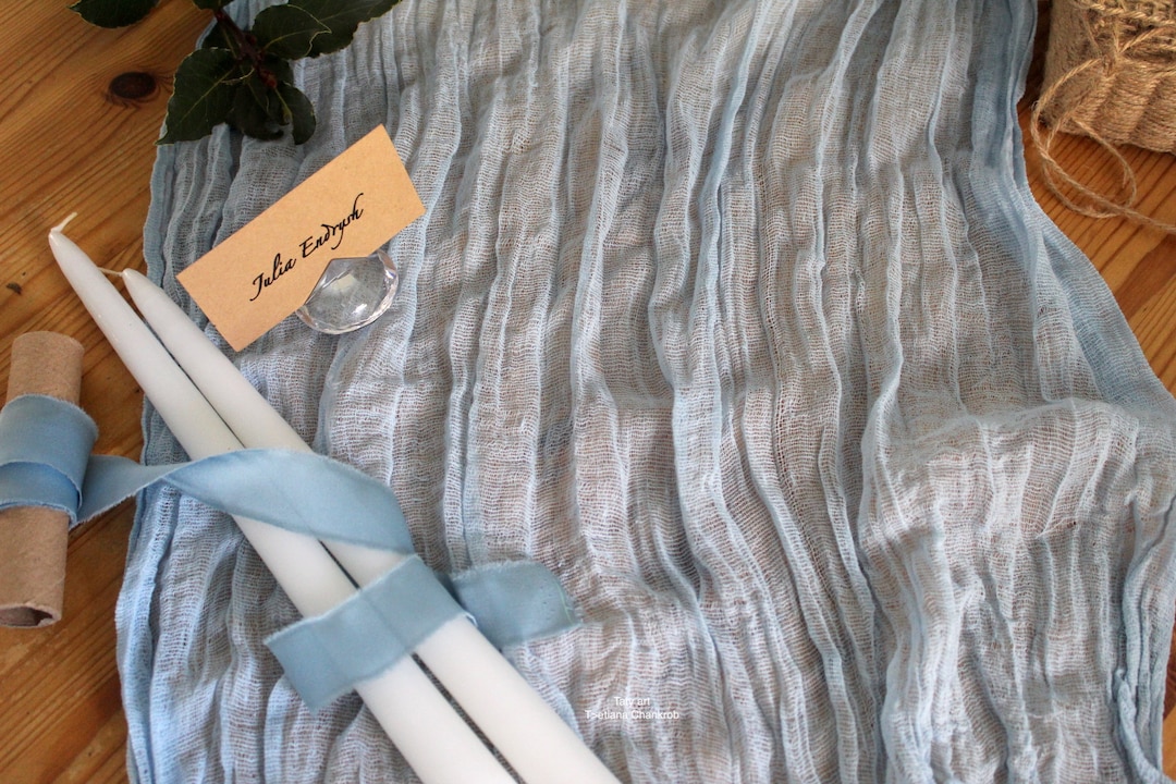 Chemin de table gaze coton, mariage table decor, chemin table bohème
