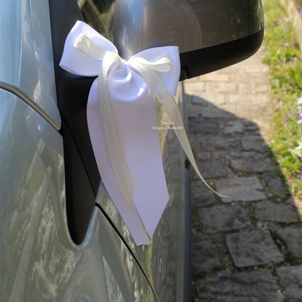 Luxe trouwauto decoratie / grosgrain vlinderdas / deco auto / trouwauto decoratie / trouwauto strik / vlinderdas / witte knoop / lus