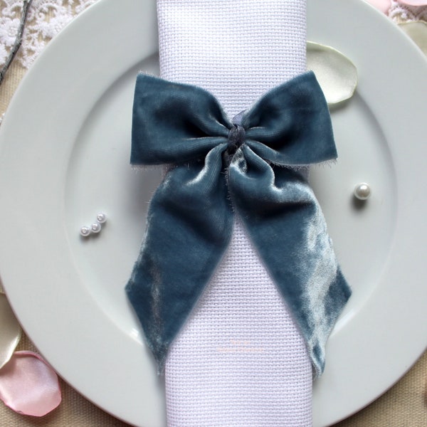 Silk velvet bow ties/napkin rings/silk velvet bow/blue velvet napkin ring/silk velvet bow/silk velvet/silk viscose