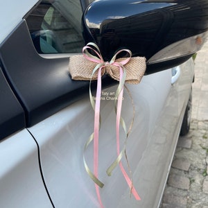 Burlap and satin bow tie/Antenna loop car bow