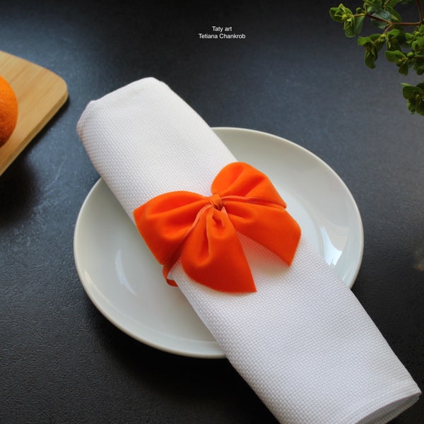 Noeuds papillon en velvet/ronds serviette orange/orange napkin rings velvet/arc en velour/Capucine velours rond serviette/ornament noel/bow