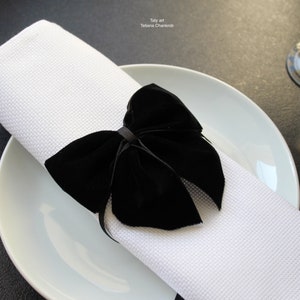 Papillon di velluto/anelli per tovaglioli neri/anelli per tovaglioli neri velluto/fiocco di velluto/tovagliolo rotondo di velluto nero/ornamento di Natale/fiocco