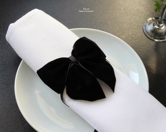 Velvet Bow Ties/black Napkin Rings Velvet/velvet Bow/black Velvet