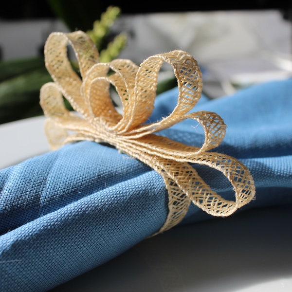 Noeud papillon en ruban raphia végétal/bow/table decoration/raffia napkin rings/organic napkin knots rings/summer bow/boho decor