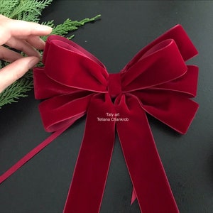 7&quot; Velvet Bow Ties/Velvet/Christmas Bow/Xmas Velvet/Wreath Bow/Velvet Bow/RED Velvet/Christmas Ornament/Bow/Christmas Tree Topper/Tree Topper