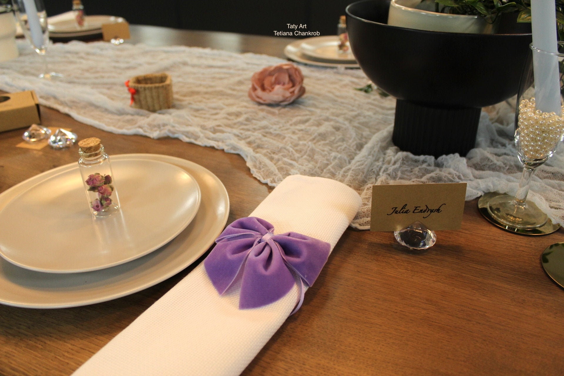 Noeuds Papillon en Velvet/Ronds Serviette/Easter Napkin Rings Velvet/Arc Velour/Violet Velours Rond 